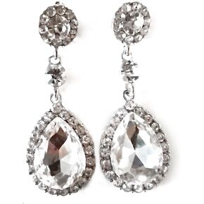 Elegant Crystal Teardrop Dangle Earrings for Women - Silver Tone, Fun and Sparkly Crystal Earring Accessories - Dangle Teardrop Earrings Jewelry - Gorgeous Glam Teardrop Earrings for Pierced Ears