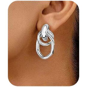 PANSHI Chunky Gold Earrings for Women Trendy Gold Statement Earrings Large Dangle Drop Earrings Gold Jewelry Gifts