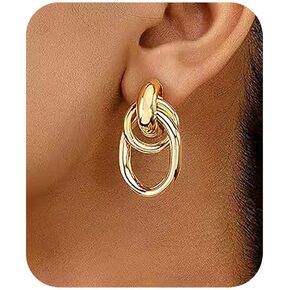 PANSHI Chunky Gold Earrings for Women Trendy Gold Statement Earrings Large Dangle Drop Earrings Gold Jewelry Gifts
