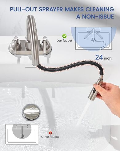 Bathroom Sink Faucet with Pull Down Sprayer 2 Handles, Matte Black Bathroom Faucet 3 Holes, 4 Inch Black Faucet Bathroom with 360 Degree Swivel Spout, Pop Up Drain Assembly Included in Saudi Arabia