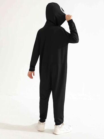 ESHOO Black Halloween Skeleton Costume Kids Girls Boys Hooded Jumpsuit Onesie Halloween Cosplay Outfits 3t 4t 5t 6t 7t 8-12t in Saudi Arabia