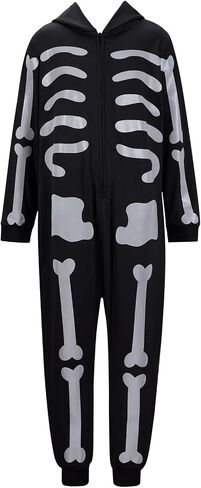 ESHOO Black Halloween Skeleton Costume Kids Girls Boys Hooded Jumpsuit Onesie Halloween Cosplay Outfits 3t 4t 5t 6t 7t 8-12t in Saudi Arabia