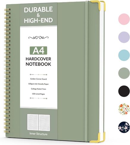 A5 Spiral Notebook Journal for Women & Men, Hardcover Large Notebooks for Work with Content Pages, 100 GSM Paper, College Ruled Journals for Work School Note Taking Writing-Black, Olive Green in Saudi Arabia