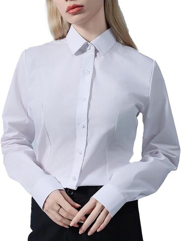 Womens Dress Shirts Long Sleeve,Blouses for Womens Wrinkle-Free Solid Work Blouse, Womens Business Casual Tops in Saudi Arabia