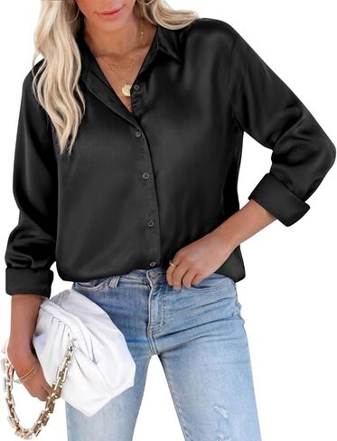 siliteelon Silk Blouses for Women Sation Button Down Shirts Casual Long Sleeve Shirt Business Office Work Tunic Tops in Saudi Arabia