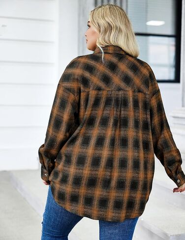 IN'VOLAND Womens Plus Size Flannel Plaid Shirts Roll Up Long Sleeve Casual Collared Button Down Shirt Loose Blouse Top in Kuwait