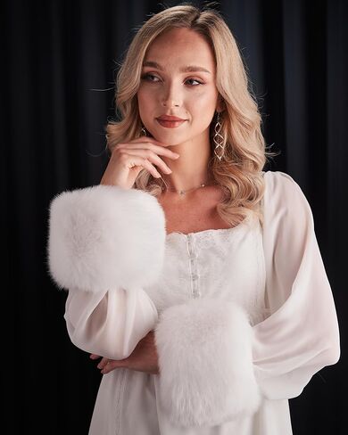 Futrzane Siberian Cuffs - Fur Wrist Cuffs for Women - Fluffy Warmers for Sleeves in Kuwait