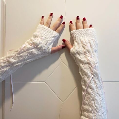 DUNKOING Cute Y2K Arm Warmers Kawaii Knitted Wrist Warmers Long Japanese Harajuku Goth Fingerless Sleeve for Women Girls in Kuwait