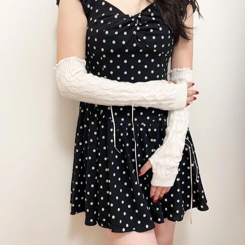 DUNKOING Cute Y2K Arm Warmers Kawaii Knitted Wrist Warmers Long Japanese Harajuku Goth Fingerless Sleeve for Women Girls in Kuwait