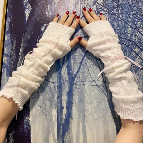 DUNKOING Cute Y2K Arm Warmers Kawaii Knitted Wrist Warmers Long Japanese Harajuku Goth Fingerless Sleeve for Women Girls in Kuwait