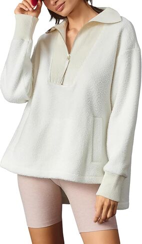 Yeokou Womens Fleece Jacket Coat Sherpa Lined Half Zip Sweatshirt Fall Winter Fuzzy Long Sleeve Pullover Outfits with Pockets in Saudi Arabia