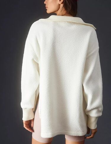 Yeokou Womens Fleece Jacket Coat Sherpa Lined Half Zip Sweatshirt Fall Winter Fuzzy Long Sleeve Pullover Outfits with Pockets in Saudi Arabia