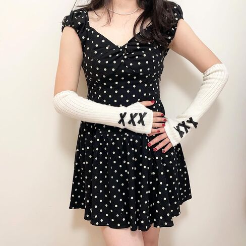 DUNKOING Cute Y2K Arm Warmers Kawaii Knitted Wrist Warmers Long Japanese Harajuku Goth Fingerless Sleeve for Women Girls in Kuwait