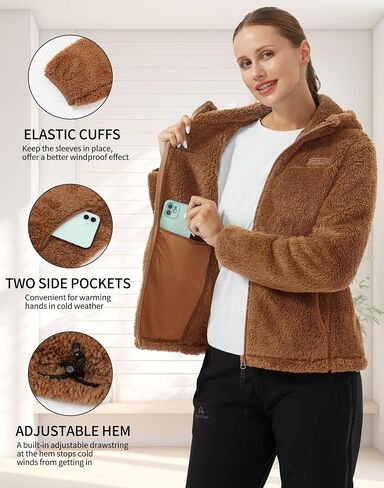 Pioneer Camp Women's Fuzzy Fleece Jacket Full Zip Up Lightweight Warm Soft Fleece Coat with hood for Spring Fall Winter in Kuwait