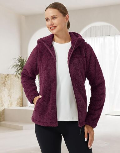 Pioneer Camp Women's Fuzzy Fleece Jacket Full Zip Up Lightweight Warm Soft Fleece Coat with hood for Spring Fall Winter in Kuwait