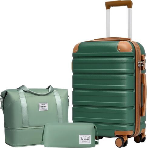 TAKUMI Luggage Set 5 Piece with Duffel Bag ABS Hardshell Suitcase Set with Double Spinner Wheels Travel Lugagge with TSA Lock Lightweight Carry On Suitcase (GREY PINK, 5 PIECE SET) in Saudi Arabia