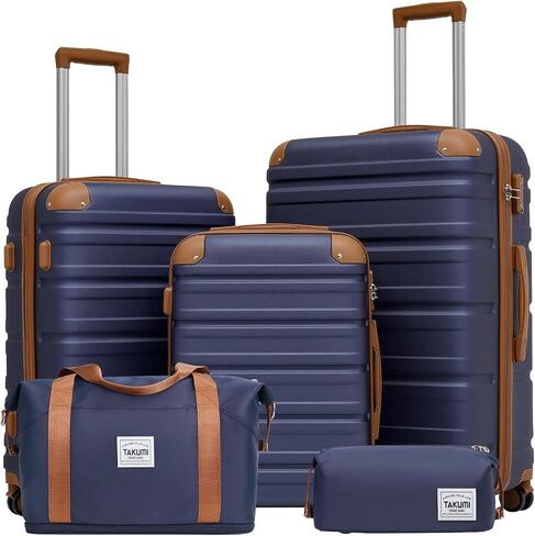 TAKUMI Luggage Set 5 Piece with Duffel Bag ABS Hardshell Suitcase Set with Double Spinner Wheels Travel Lugagge with TSA Lock Lightweight Carry On Suitcase (GREY PINK, 5 PIECE SET) in Saudi Arabia