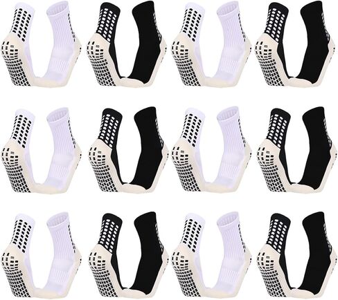 12 Pairs Men's Soccer Socks Grip Pads Non-Slip Football Baseball Soccer Socks for Men Women - White in Saudi Arabia