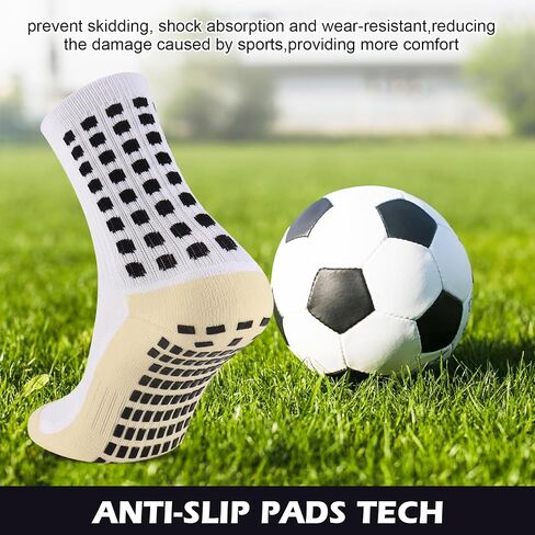 12 Pairs Men's Soccer Socks Grip Pads Non-Slip Football Baseball Soccer Socks for Men Women - White in Saudi Arabia