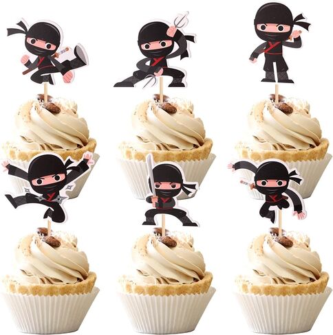 24 قطعة من أغطية كب كيك النينجا المجمعة فنون الدفاع عن النفس الكاراتيه كونغ فو ووريورز كب كيك يختار ديكورات لموضوع النينجا استحمام الطفل لوازم حفلات أعياد الميلاد in Saudi Arabia