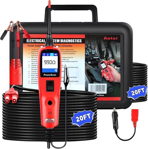 جهاز اختبار الدائرة الكهربائية Autel PowerScan PS100، جهاز اختبار كهربائي للسيارات 12 فولت 24 فولت، جهاز كشف قاطع الدائرة، اختبار التيار المتردد/التيار المستمر/الاستمرارية/الإشارة، تنشيط المكونات، مجموعة مسبار دائرة الطاقة مع كابل بطول 40 قدم in Saudi Arabia