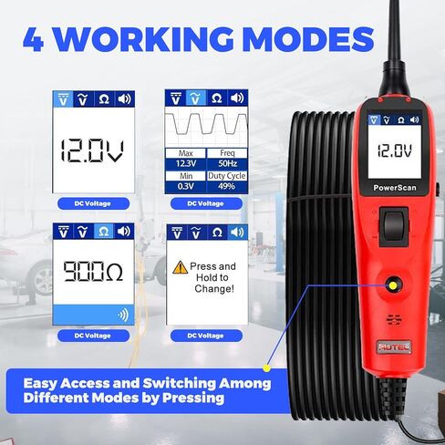 جهاز اختبار الدائرة الكهربائية Autel PowerScan PS100، جهاز اختبار كهربائي للسيارات 12 فولت 24 فولت، جهاز كشف قاطع الدائرة، اختبار التيار المتردد/التيار المستمر/الاستمرارية/الإشارة، تنشيط المكونات، مجموعة مسبار دائرة الطاقة مع كابل بطول 40 قدم in Saudi Arabia