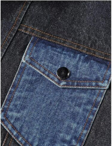 FTIMILD Mens Denim Jacket Block Pu Leather Full Zip Up Motorcycle Jacket Casual Jean Jacket with Multiple Pockets in Saudi Arabia