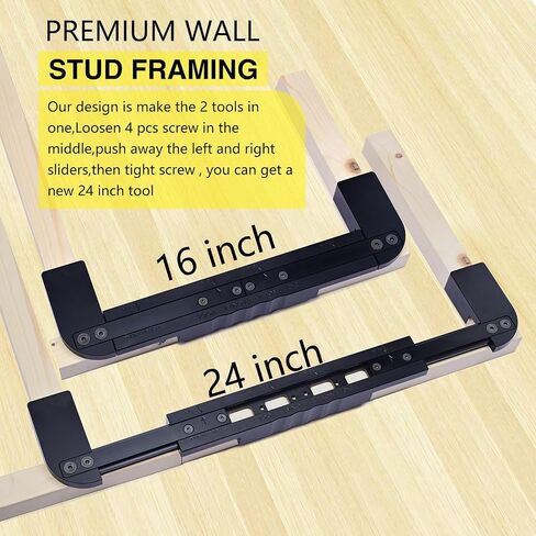 Upgraded JQSKUNP Full CNC Aluminum Scalable On-Center Stud Layout Tool Jig For 16 Inch/24 Inch- Precision Wall Stud Framing Tool Wall Stud Framing Measurement (Color Silver) in Saudi Arabia
