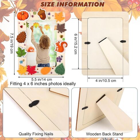 24 Packs Fall Picture Frame Painting Craft Kit with Foam Stickers Rhinestone Stickers Painting Tools Set Brushes Unfinished Wooden Photo Frames Thanksgiving Decoration for Paint and Decorate in Saudi Arabia