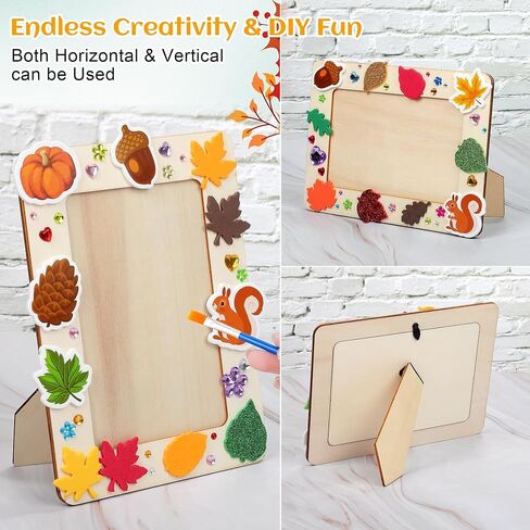 24 Packs Fall Picture Frame Painting Craft Kit with Foam Stickers Rhinestone Stickers Painting Tools Set Brushes Unfinished Wooden Photo Frames Thanksgiving Decoration for Paint and Decorate in Saudi Arabia