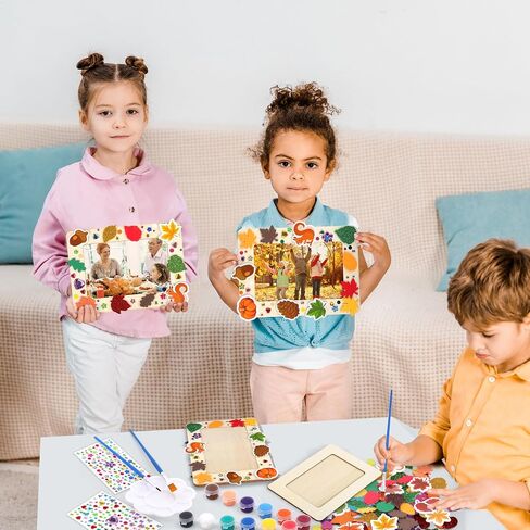 24 Packs Fall Picture Frame Painting Craft Kit with Foam Stickers Rhinestone Stickers Painting Tools Set Brushes Unfinished Wooden Photo Frames Thanksgiving Decoration for Paint and Decorate in Saudi Arabia