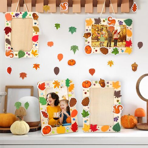 24 Packs Fall Picture Frame Painting Craft Kit with Foam Stickers Rhinestone Stickers Painting Tools Set Brushes Unfinished Wooden Photo Frames Thanksgiving Decoration for Paint and Decorate in Saudi Arabia