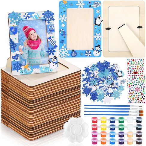 24 Packs Fall Picture Frame Painting Craft Kit with Foam Stickers Rhinestone Stickers Painting Tools Set Brushes Unfinished Wooden Photo Frames Thanksgiving Decoration for Paint and Decorate in Saudi Arabia