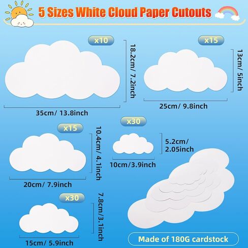 MixTeach 100 Pieces White Cloud Cutouts Set Paper Cloud Wall Decals Cloud Shapes Cardstock Die Cut Paper for Classroom Decoration Room Decor Party Wall Decoration Nursery Playroom Decor in Saudi Arabia