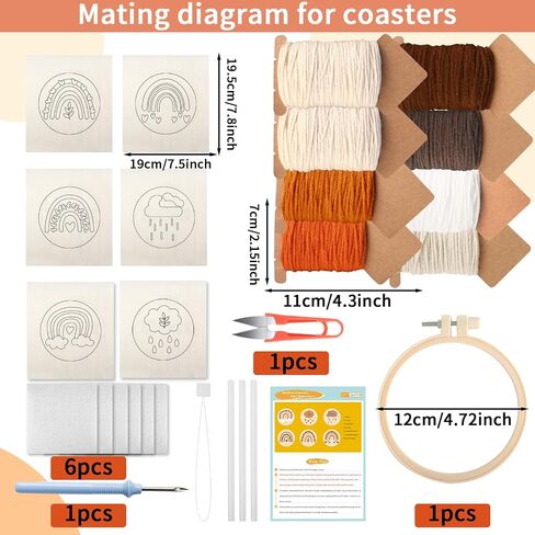 Punch Needle Coasters Kit, Punch Needle Embroidery Kit for Beginners and Adults Car Coasters DIY Rug Drink Coasters with Adhesive Felt Yarns Hoop Tools DIY Needle Punch Craft in Saudi Arabia