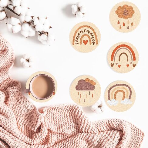 Punch Needle Coasters Kit, Punch Needle Embroidery Kit for Beginners and Adults Car Coasters DIY Rug Drink Coasters with Adhesive Felt Yarns Hoop Tools DIY Needle Punch Craft in Saudi Arabia