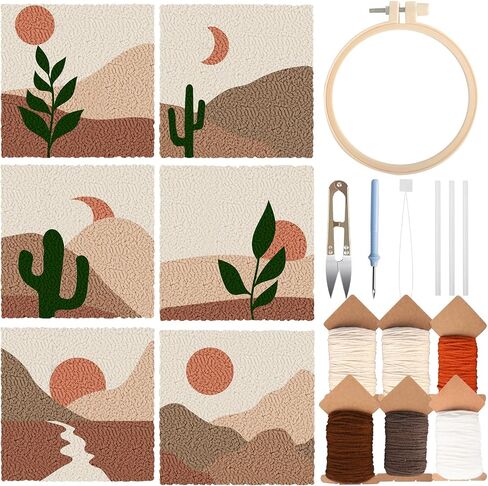 Punch Needle Coasters Kit, Punch Needle Embroidery Kit for Beginners and Adults Car Coasters DIY Rug Drink Coasters with Adhesive Felt Yarns Hoop Tools DIY Needle Punch Craft in Saudi Arabia