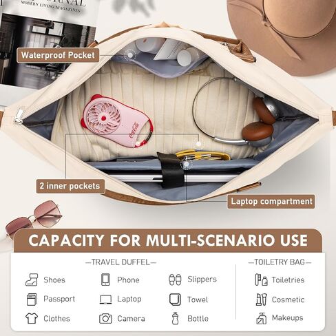 WOOMADA Weekender Overnight Bag for Women, Shoulder Travel Duffel with Shoes Compartment,Gym Bag with Toiletry Bag in Kuwait