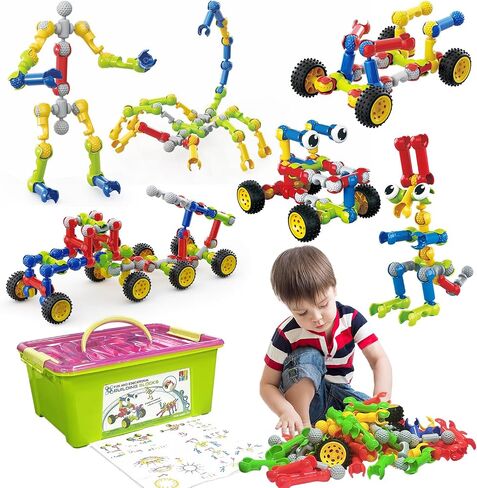 Stem Building Toys for 3 4 5 6 7 8 Year Old Boys Girls Kids,125 Pieces Building Blocks Educational Learning Toys with Large Storage Box,Ideal Christmas Birthday Gifts in Kuwait