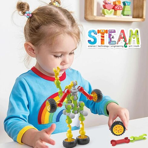 Stem Building Toys for 3 4 5 6 7 8 Year Old Boys Girls Kids,125 Pieces Building Blocks Educational Learning Toys with Large Storage Box,Ideal Christmas Birthday Gifts in Kuwait