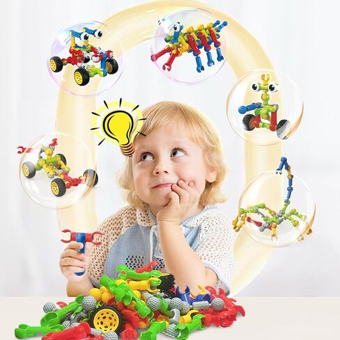 Stem Building Toys for 3 4 5 6 7 8 Year Old Boys Girls Kids,125 Pieces Building Blocks Educational Learning Toys with Large Storage Box,Ideal Christmas Birthday Gifts in Kuwait