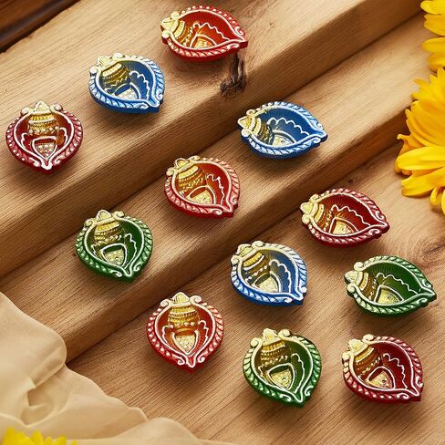 TIED RIBBONS 12 pcs Handmade Clay Diya for Diwali | Traditional Indian Diyas Tealight | Indian Oil Lamp | Diwali Decorations for Home | Diwali Diyas for Pooja | Diwali Gifts | Terracotta Diyas in Saudi Arabia