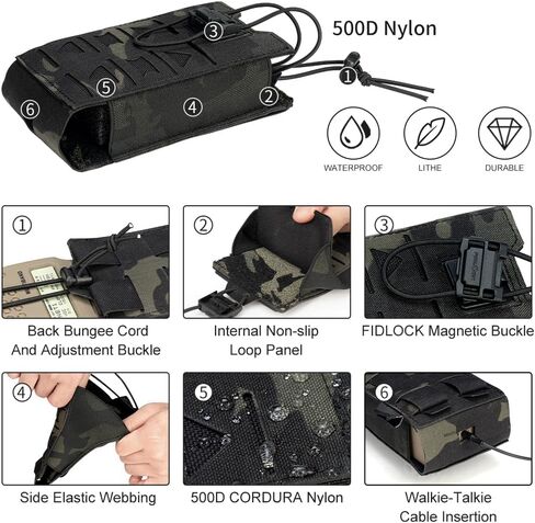 Tactical Radio Pouch MOLLE Radio Holster Compatible with 148/152 MPU5 Baofeng Radio Case Bag Walkie Talkies Rifle Mag with Elastic Cord 500D Nylon in Kuwait