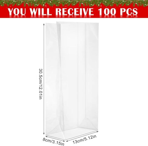 Humyoun 100 Pcs Gusseted Flat Bottom Cellophane Bags with Paper Insert Smores Bags Popcorn Cookie Bags for Gift Giving Goodie Clear Popcorn Bags Gusseted Cello Bags (1.97 x 3.94 x 7.87 Inches) in Saudi Arabia