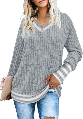 Heymiss Womens Sweatshirts V Neck Long Sleeve Shirts Loose Casual Fall Fashion Sweaters S-2XL in Kuwait