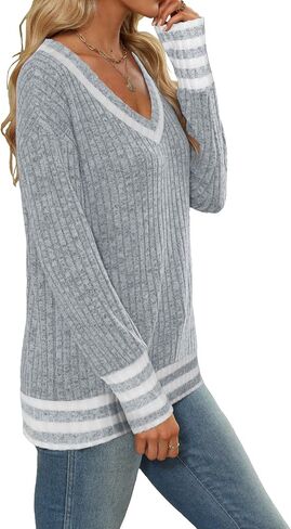 Heymiss Womens Sweatshirts V Neck Long Sleeve Shirts Loose Casual Fall Fashion Sweaters S-2XL in Kuwait