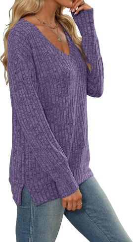 Heymiss Womens Sweatshirts V Neck Long Sleeve Shirts Loose Casual Fall Fashion Sweaters S-2XL in Kuwait