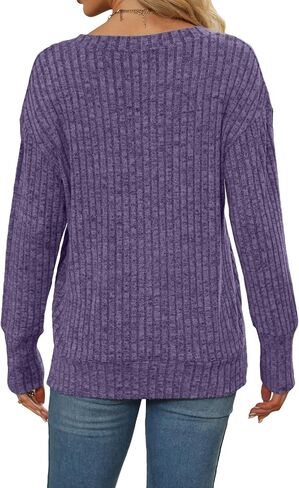 Heymiss Womens Sweatshirts V Neck Long Sleeve Shirts Loose Casual Fall Fashion Sweaters S-2XL in Kuwait