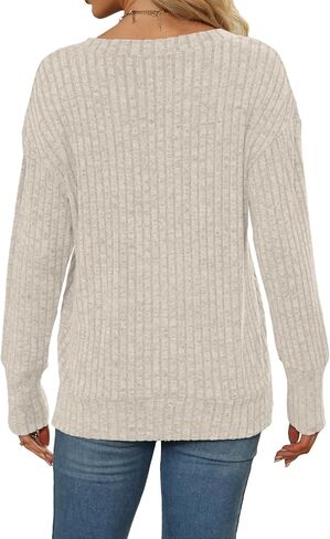 Heymiss Womens Sweatshirts V Neck Long Sleeve Shirts Loose Casual Fall Fashion Sweaters S-2XL in Kuwait