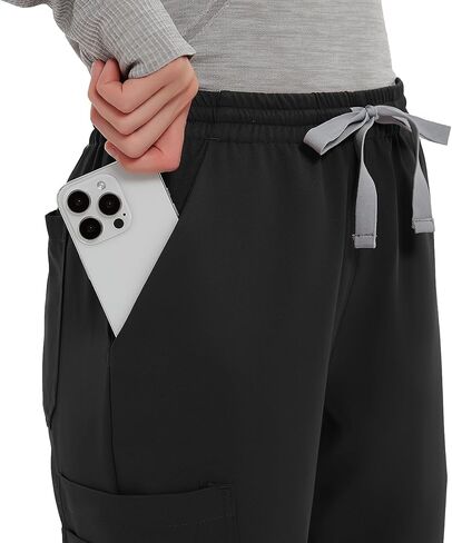 بنطال طبي للنساء - بنطال رياضي متوسط ​​الارتفاع بأربعة اتجاهات قابل للتمدد مع رباط خصر و7 جيوب in Kuwait